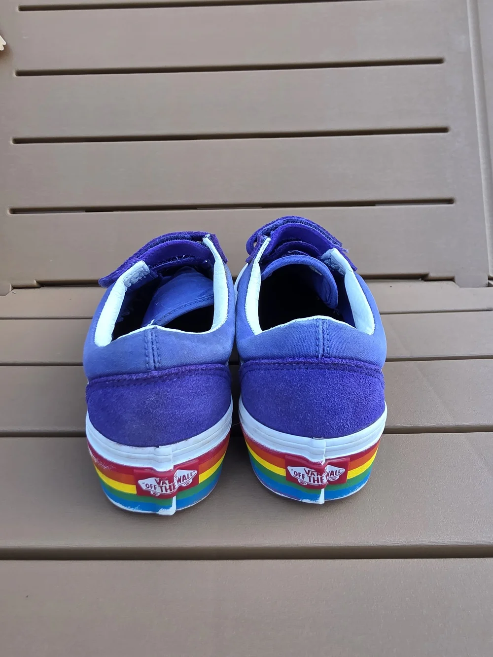 Vans Kids' Purple Rainbow Stripe Old Skool Velcro Sneakers